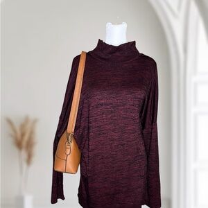 STYLUS Marled Burgundy Knit Mock Neck Sweater